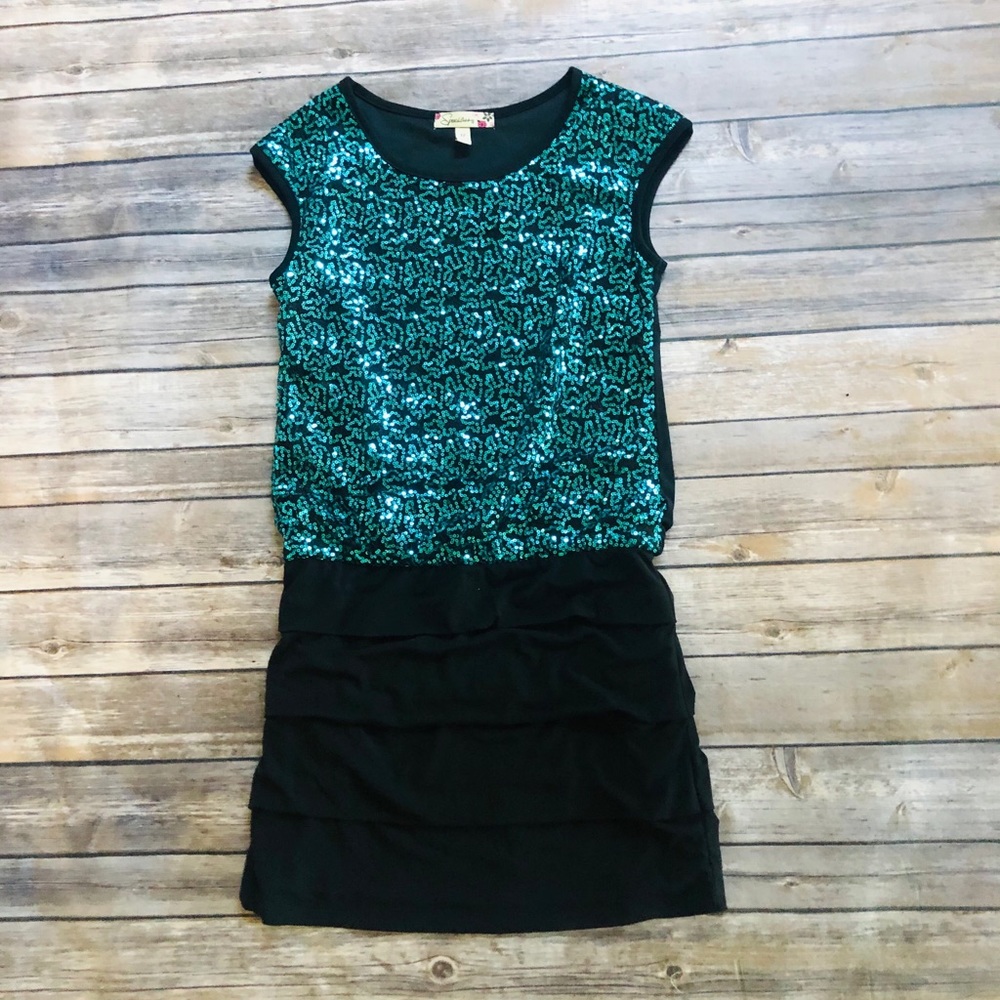 Girls pretty turquoise and black dress! Size 12